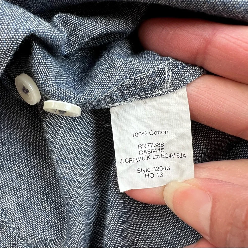 J. Crew Blue Denim Chambray 100% Cotton Button Down Shirt